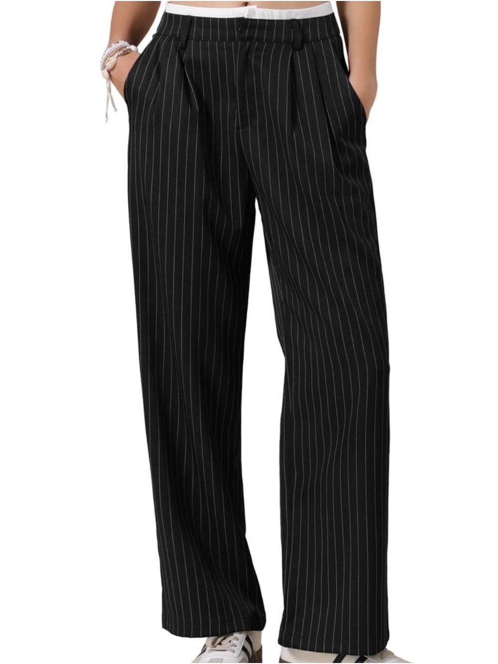 INSPIRE CHIC Women's Striped High Waisted Wide Leg Casual Work Long Pants Medium